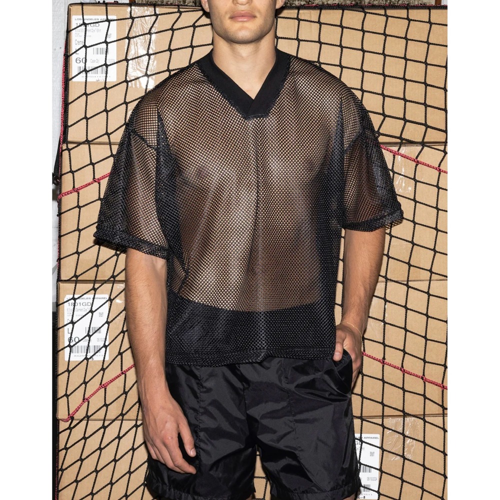 Los Angeles Apparel King Mesh Short Sleeve V Neck Shirt Black Unisex Size Medium